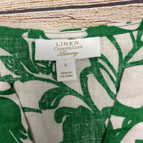 Linen charter club, luxury, green, white top ties on sleeve V-neck size small - Picture 3 of 3